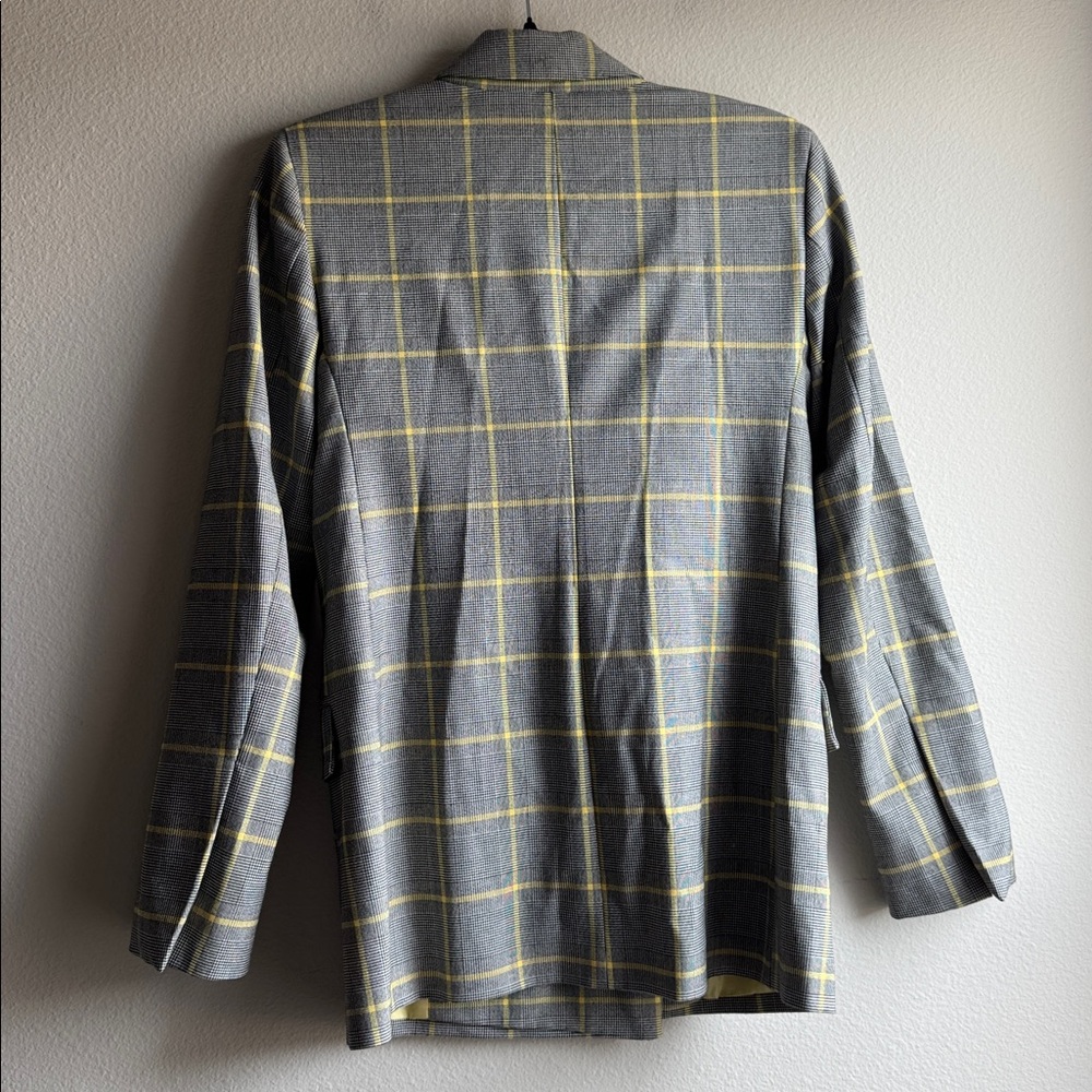 Topshop Plaid Houndstooth Double Breasted Blazer Grey Yellow Womens size 4 US - Picture 5 of 5